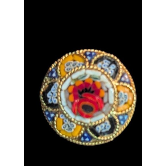 Vintage Italian Gold Tone Millefiori Mosaic Pin Brooch Floral Design 1.5" multic - Picture 3 of 8